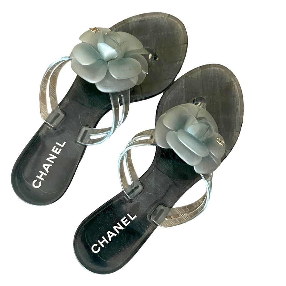 Chanel Camelia Rubber Thong Sandal Pale Blue Sz 36